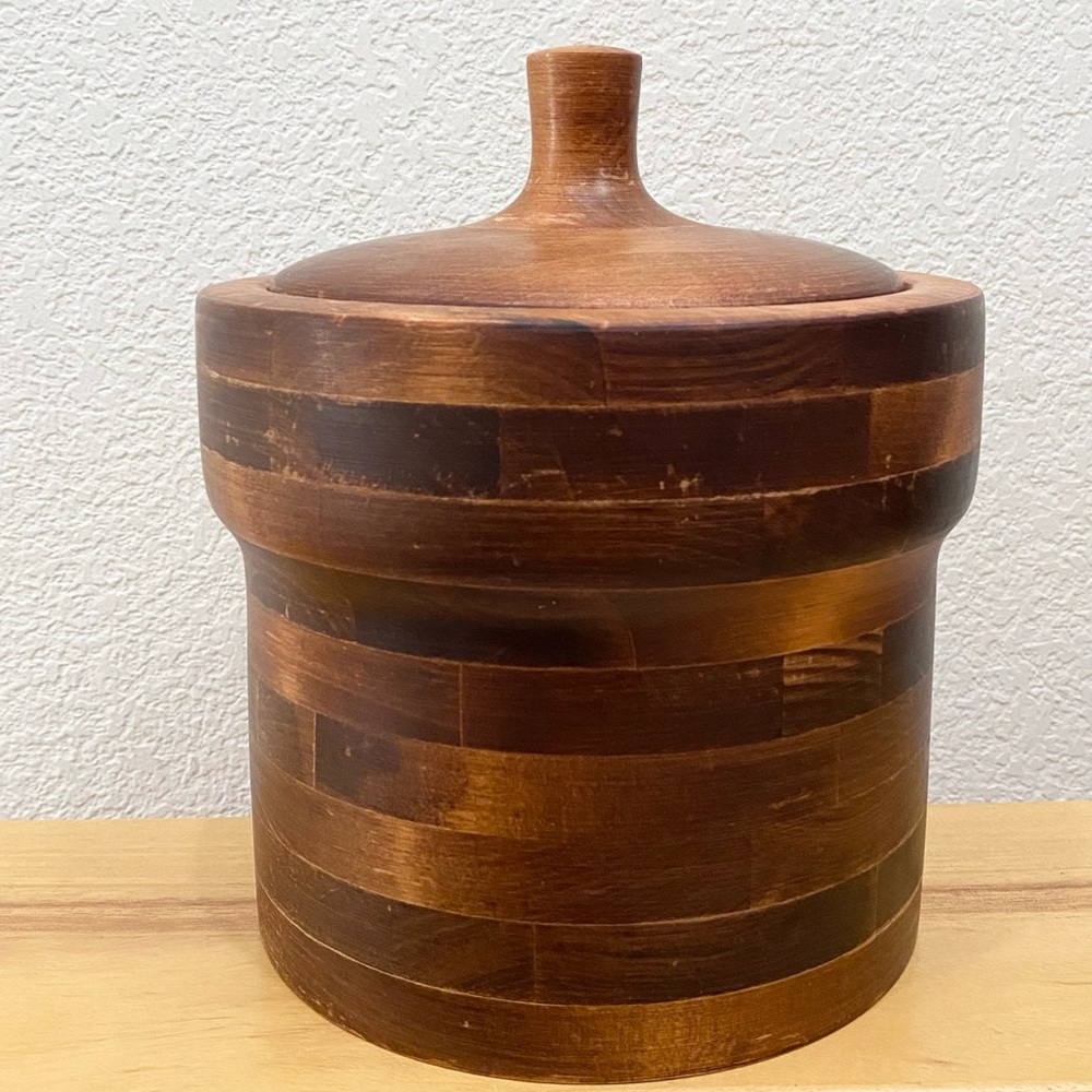Vintage Baribocraft Teak & Maple Wood Ice Bucket Made in Canada NO Liner